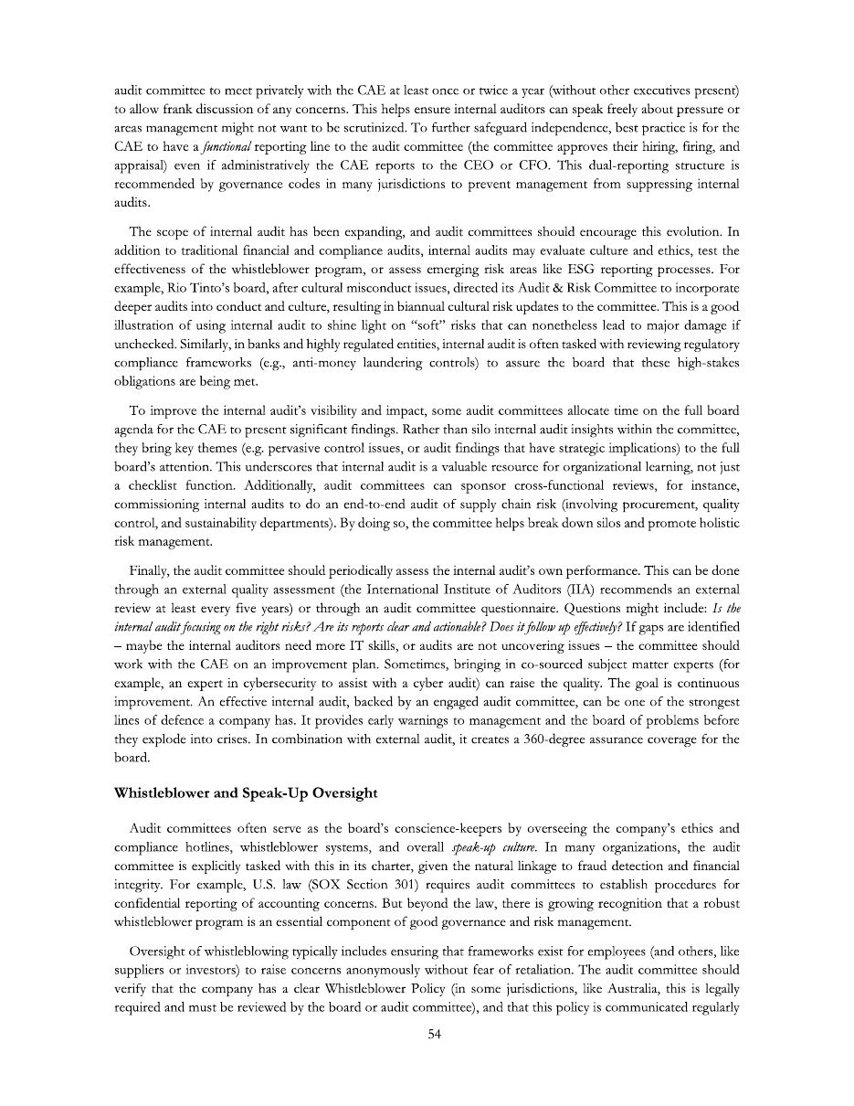Sample page discussing oversight of external audit quality, independence and rotation.
