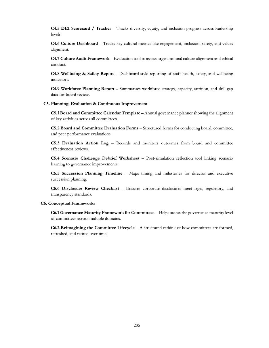 Sample page showing committee governance and oversight checklists and templates.