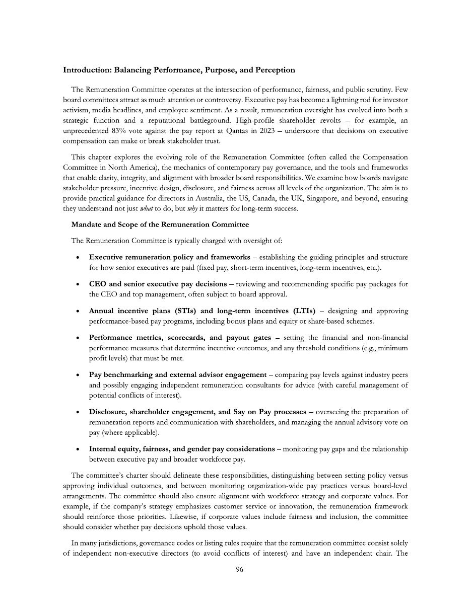 Sample page introducing the purpose and principles of the Remuneration Committee.