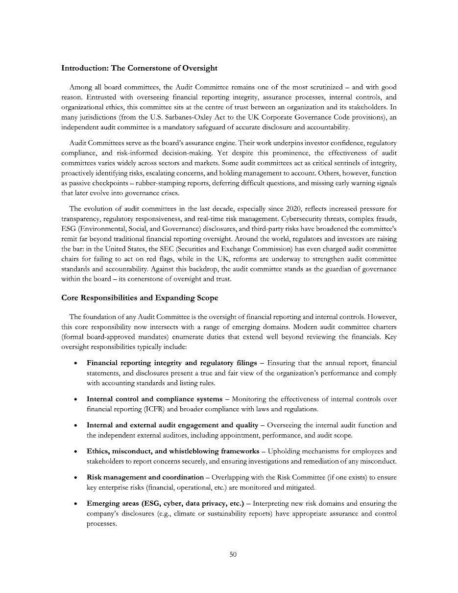 Sample page from Chapter 3 introducing the Audit Committee as the cornerstone of oversight.